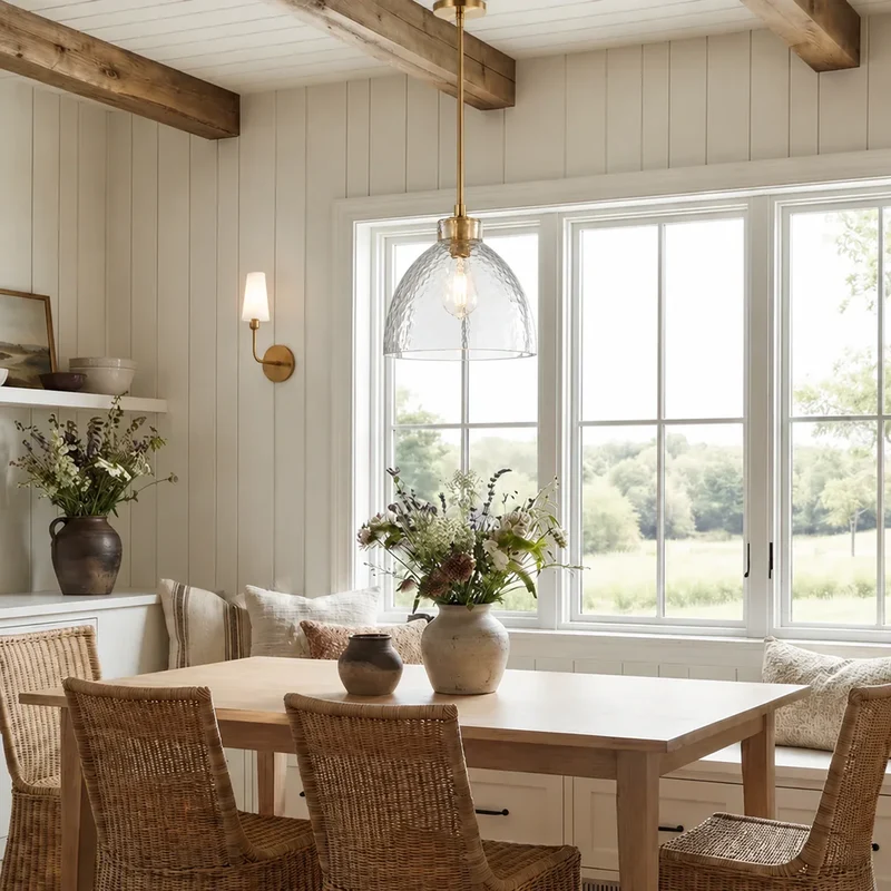 Geslepen Glazen Hanglamp Farmhouse Stijl – Amber of Helder Glas – Messing, Zwart of Nikkel Afwerking | Sansoti