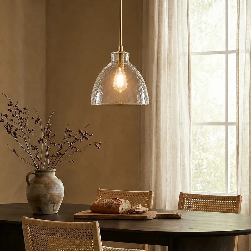 Geslepen Glazen Hanglamp Farmhouse Stijl – Amber of Helder Glas – Messing, Zwart of Nikkel Afwerking | Sansoti