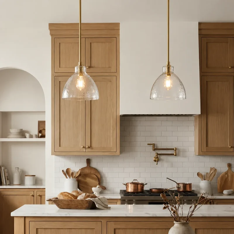 Geslepen Glazen Hanglamp Farmhouse Stijl – Amber of Helder Glas – Messing, Zwart of Nikkel Afwerking | Sansoti