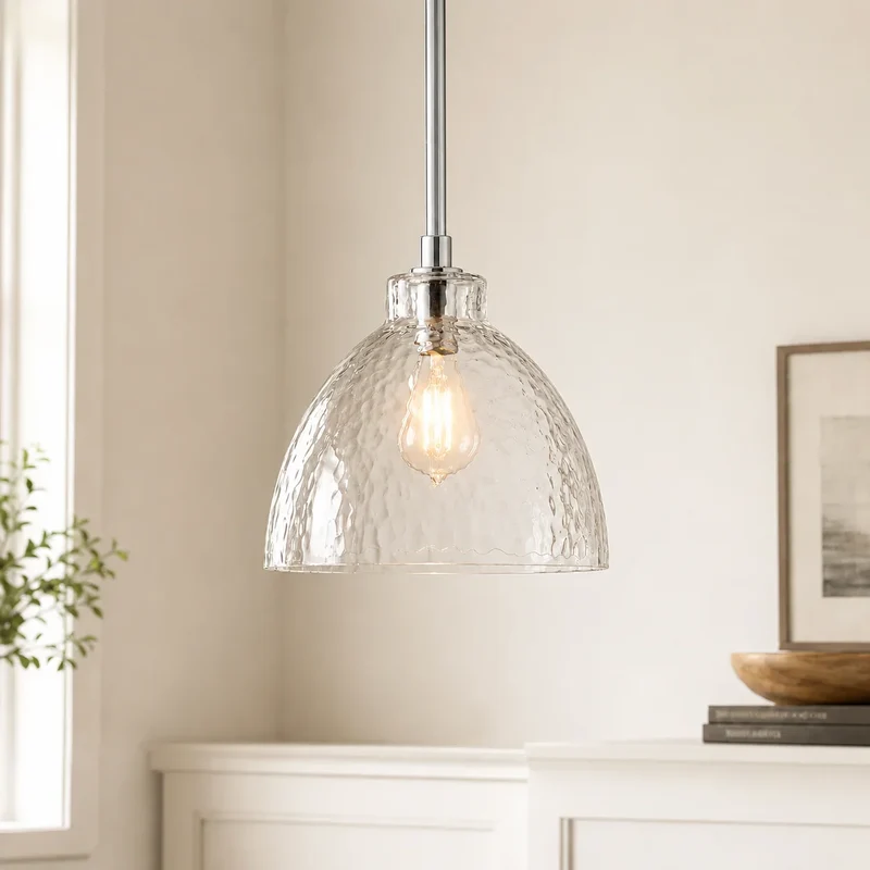 Geslepen Glazen Hanglamp Farmhouse Stijl – Amber of Helder Glas – Messing, Zwart of Nikkel Afwerking | Sansoti