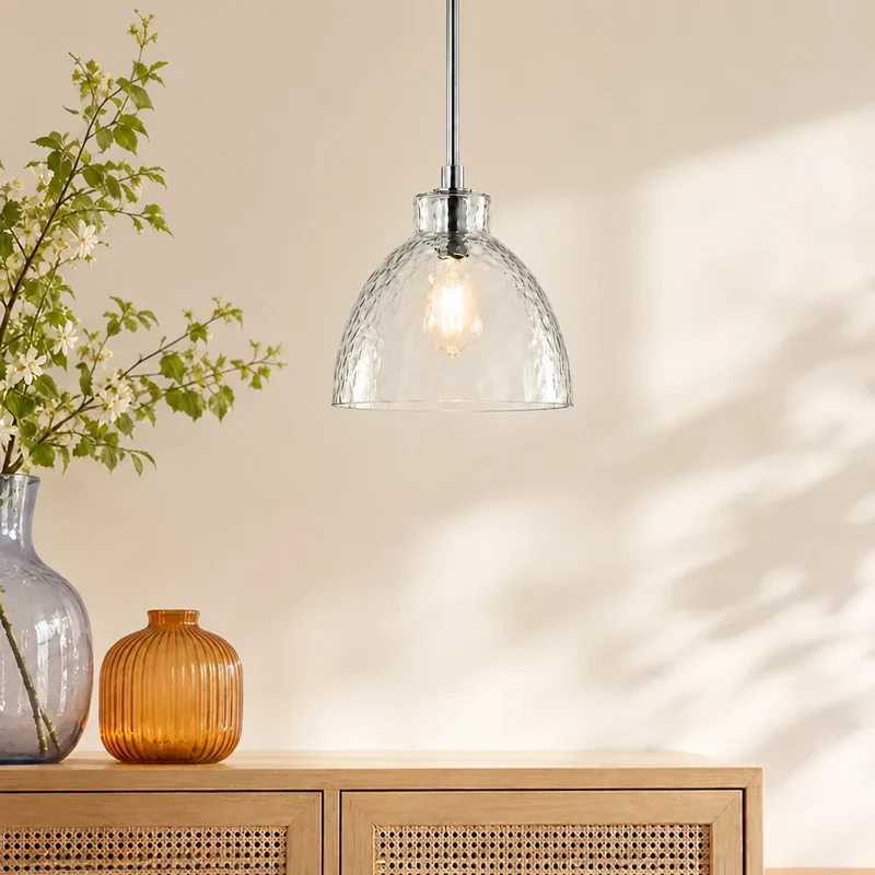 Geslepen Glazen Hanglamp Farmhouse Stijl – Amber of Helder Glas – Messing, Zwart of Nikkel Afwerking | Sansoti