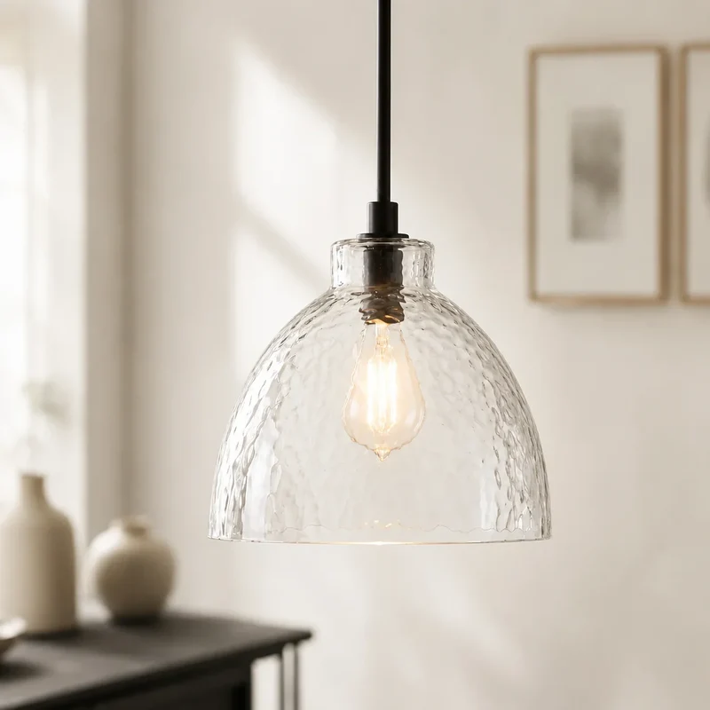 Geslepen Glazen Hanglamp Farmhouse Stijl – Amber of Helder Glas – Messing, Zwart of Nikkel Afwerking | Sansoti