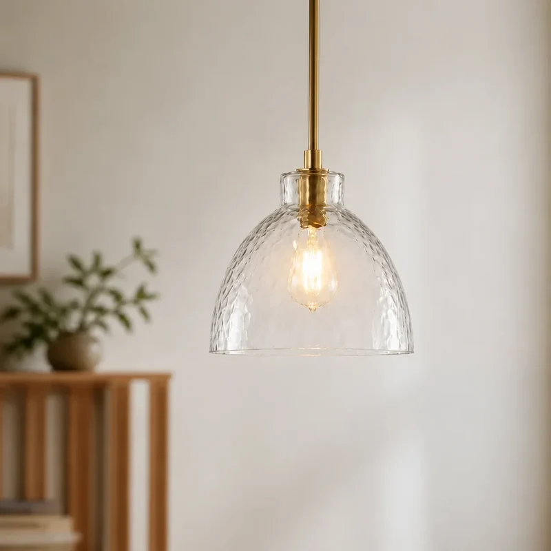Geslepen Glazen Hanglamp Farmhouse Stijl – Amber of Helder Glas – Messing, Zwart of Nikkel Afwerking | Sansoti