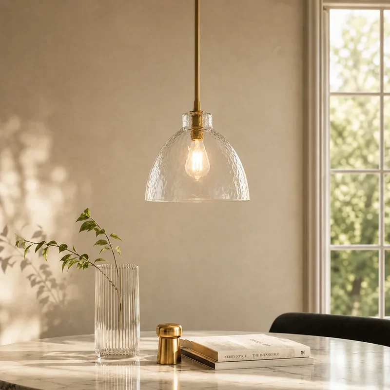 Geslepen Glazen Hanglamp Farmhouse Stijl – Amber of Helder Glas – Messing, Zwart of Nikkel Afwerking | Sansoti