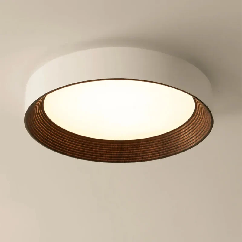 Houten Plafonnière Rond LED Warm Licht – Plafondlamp voor Woonkamer en Eetkamer – Opbouw Plafondverlichting met Houten Rand | Sansoti