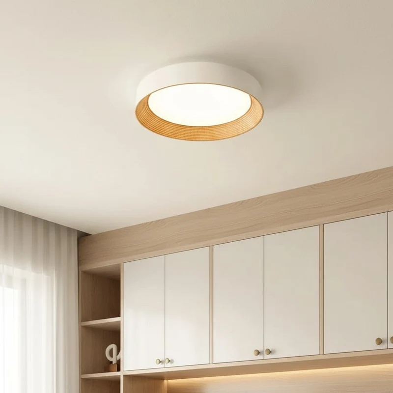 Houten Plafonnière Rond LED Warm Licht – Plafondlamp voor Woonkamer en Eetkamer – Opbouw Plafondverlichting met Houten Rand | Sansoti