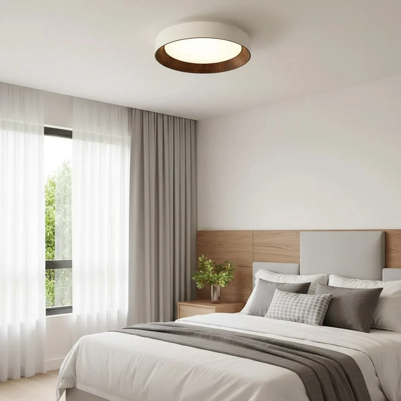 Houten Plafonnière Rond LED Warm Licht – Plafondlamp voor Woonkamer en Eetkamer – Opbouw Plafondverlichting met Houten Rand | Sansoti