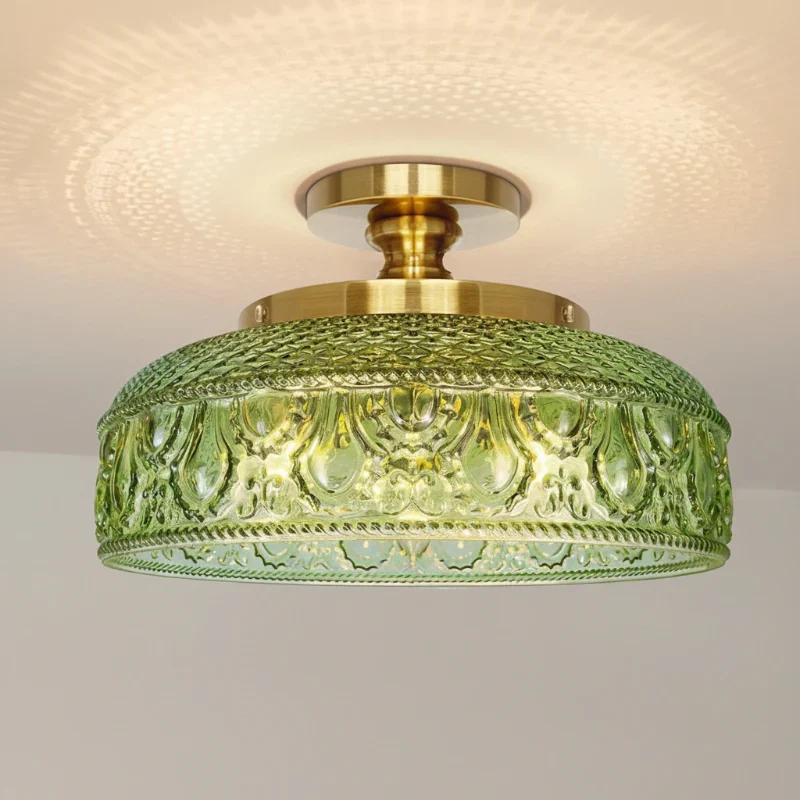 Moderne Plafondlamp met Getextureerde Glazen Schijf – Goud, Zwart & Groen – Ø30cm Designverlichting voor Woonkamer, Slaapkamer, Gang | Sansoti