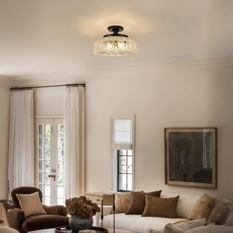 Moderne Plafondlamp met Getextureerde Glazen Schijf – Goud, Zwart & Groen – Ø30cm Designverlichting voor Woonkamer, Slaapkamer, Gang | Sansoti