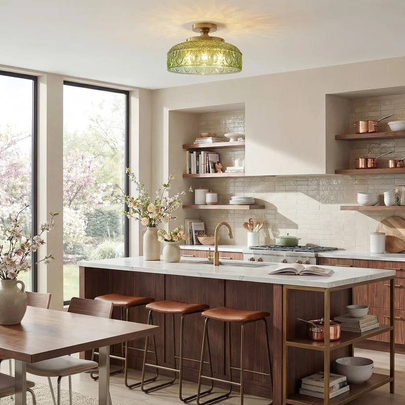 Moderne Plafondlamp met Getextureerde Glazen Schijf – Goud, Zwart & Groen – Ø30cm Designverlichting voor Woonkamer, Slaapkamer, Gang | Sansoti