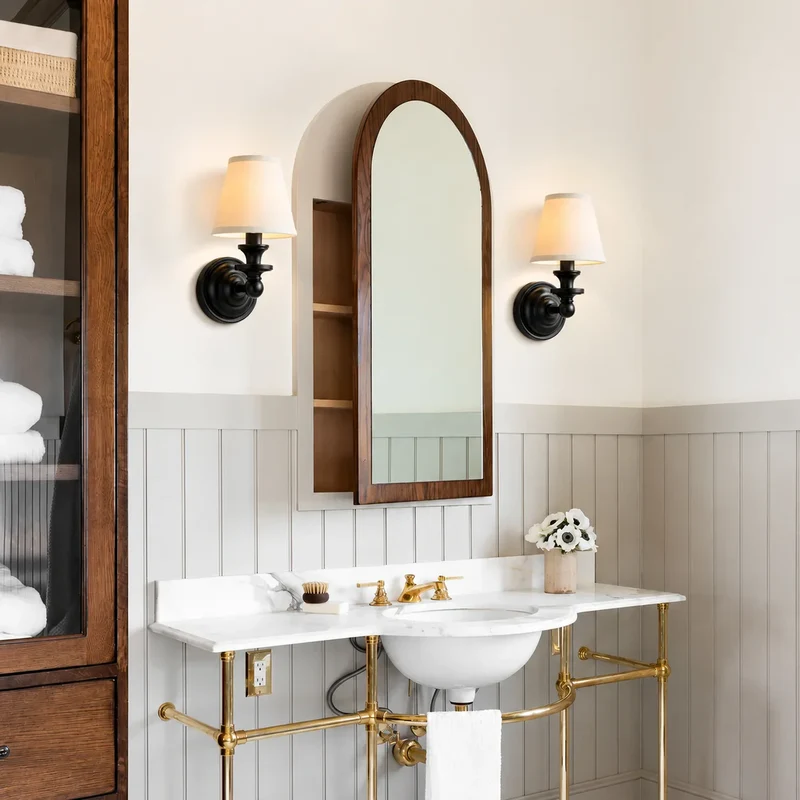 Vintage Wandlamp met Linnen Kap en Messing Armatuur – Retro Design voor Slaapkamer en Woonkamer | Sansoti