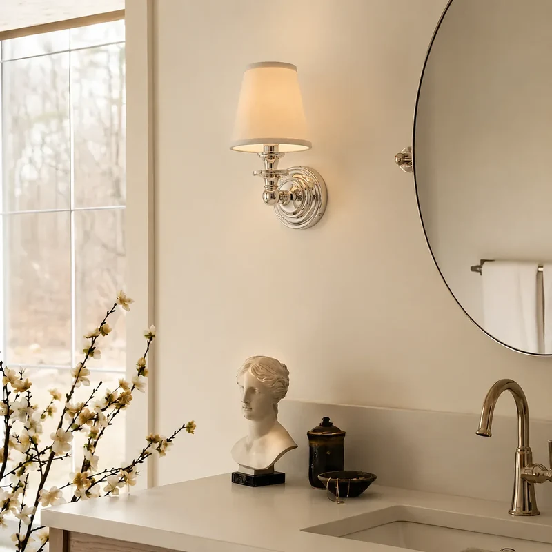 Vintage Wandlamp met Linnen Kap en Messing Armatuur – Retro Design voor Slaapkamer en Woonkamer | Sansoti