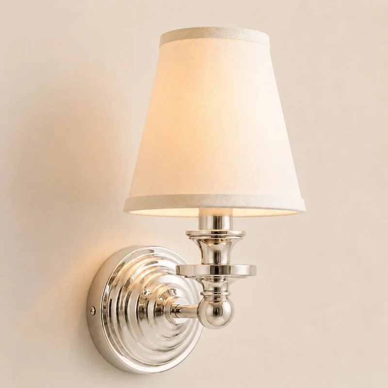 Vintage Wandlamp met Linnen Kap en Messing Armatuur – Retro Design voor Slaapkamer en Woonkamer | Sansoti