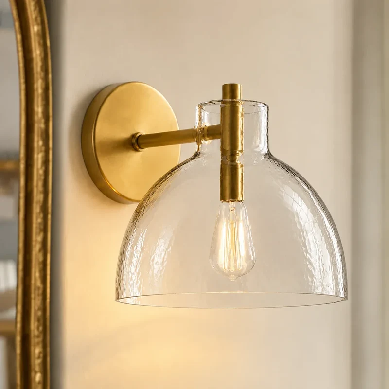 Wandlamp Gerecycled Glas Antique Brass – Minimalistische Wandverlichting voor Badkamer, Gang, Hal & Slaapkamer | Sansoti