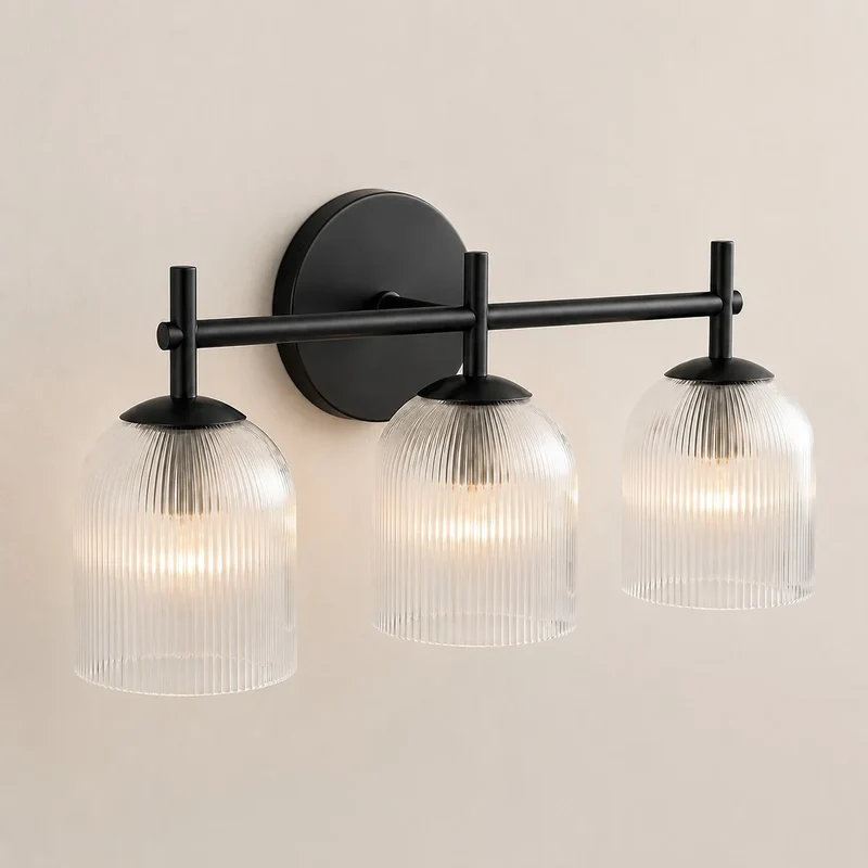 Wandlamp met geribbeld glas en koperen finish voor hal, slaapkamer en badkamer | Sansoti