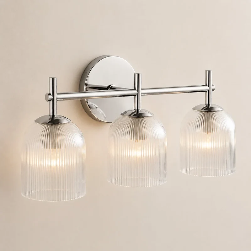 Wandlamp met geribbeld glas en koperen finish voor hal, slaapkamer en badkamer | Sansoti