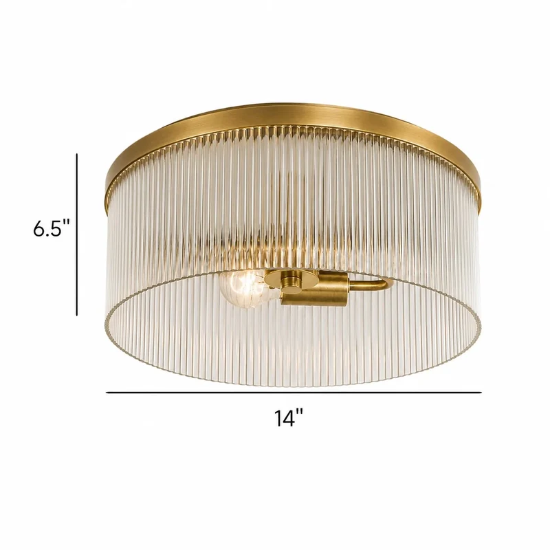 Ronde Plafondlamp met Geribbeld Glas en Landelijke Afwerking – Warm Sfeerlicht voor Lage Plafonds | Sansoti
