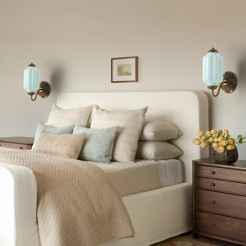 Vintage Wandlamp met Melkglas en Geolied Messing – Klassieke Retro Verlichting voor Hal, Slaapkamer, Woonkamer | Sansoti