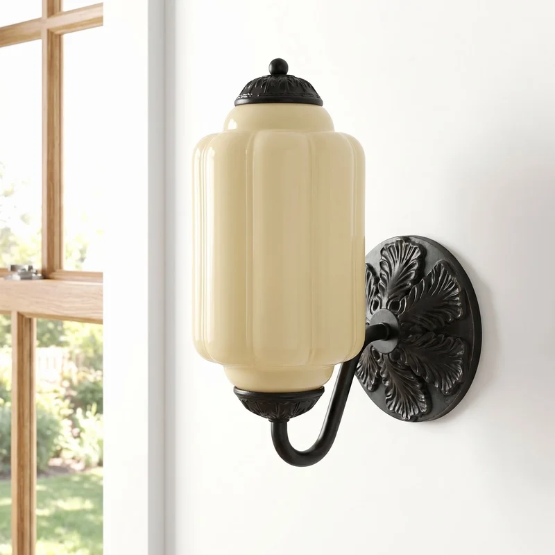 Vintage Wandlamp met Melkglas en Geolied Messing – Klassieke Retro Verlichting voor Hal, Slaapkamer, Woonkamer | Sansoti