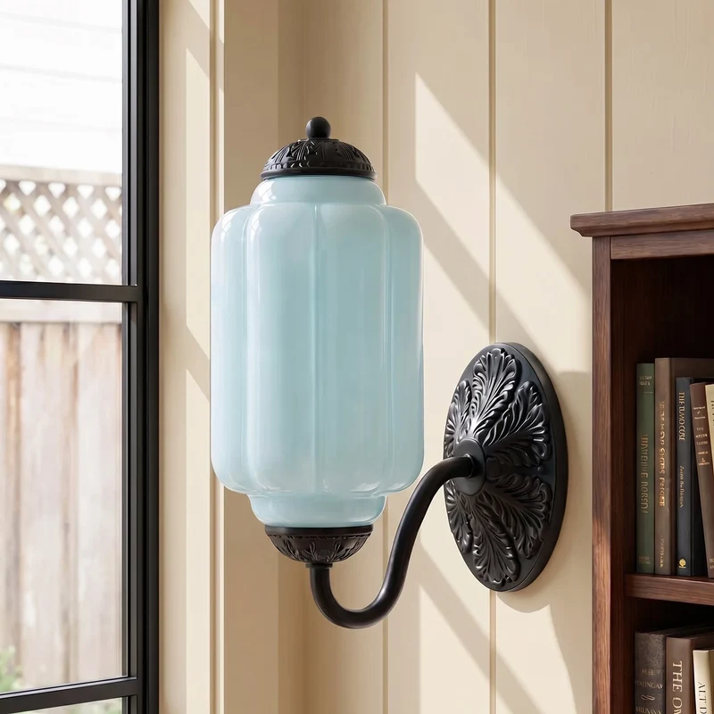 Vintage Wandlamp met Melkglas en Geolied Messing – Klassieke Retro Verlichting voor Hal, Slaapkamer, Woonkamer | Sansoti