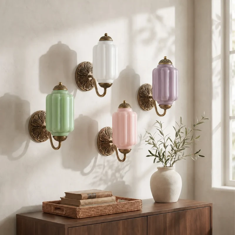 Vintage Wandlamp met Melkglas en Geolied Messing – Klassieke Retro Verlichting voor Hal, Slaapkamer, Woonkamer | Sansoti