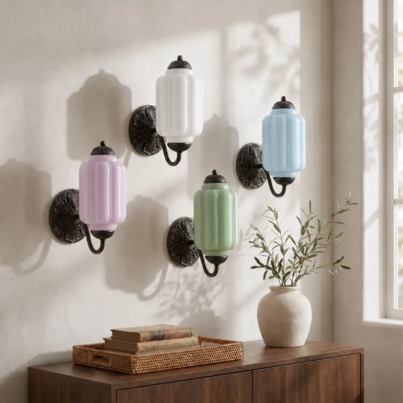 Vintage Wandlamp met Melkglas en Geolied Messing – Klassieke Retro Verlichting voor Hal, Slaapkamer, Woonkamer | Sansoti