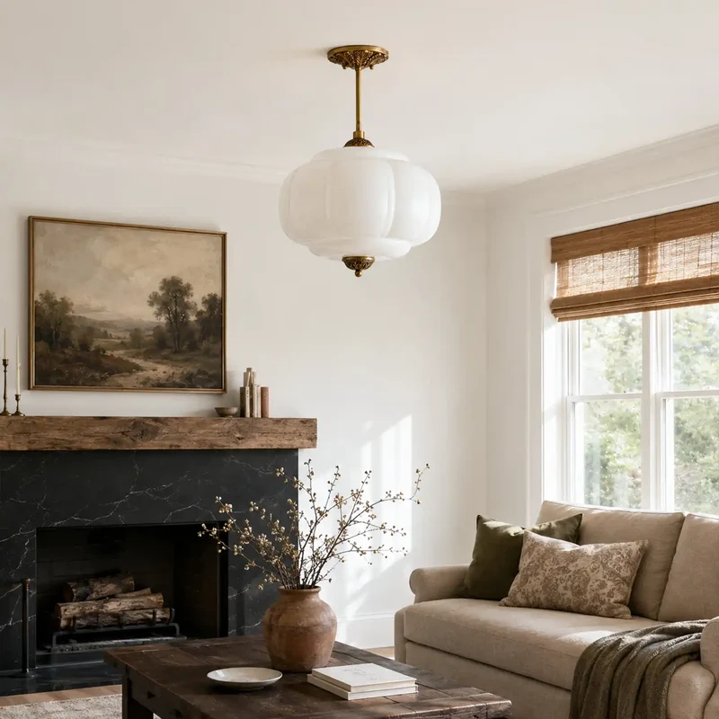 Antique Brass Plafondlamp met Groen Glas Pompoendesign - Elegante Hanglamp voor Eetkamer Keukeneiland Slaapkamer | Sansoti