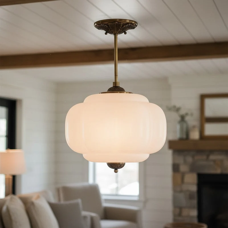 Antique Brass Plafondlamp met Groen Glas Pompoendesign - Elegante Hanglamp voor Eetkamer Keukeneiland Slaapkamer | Sansoti