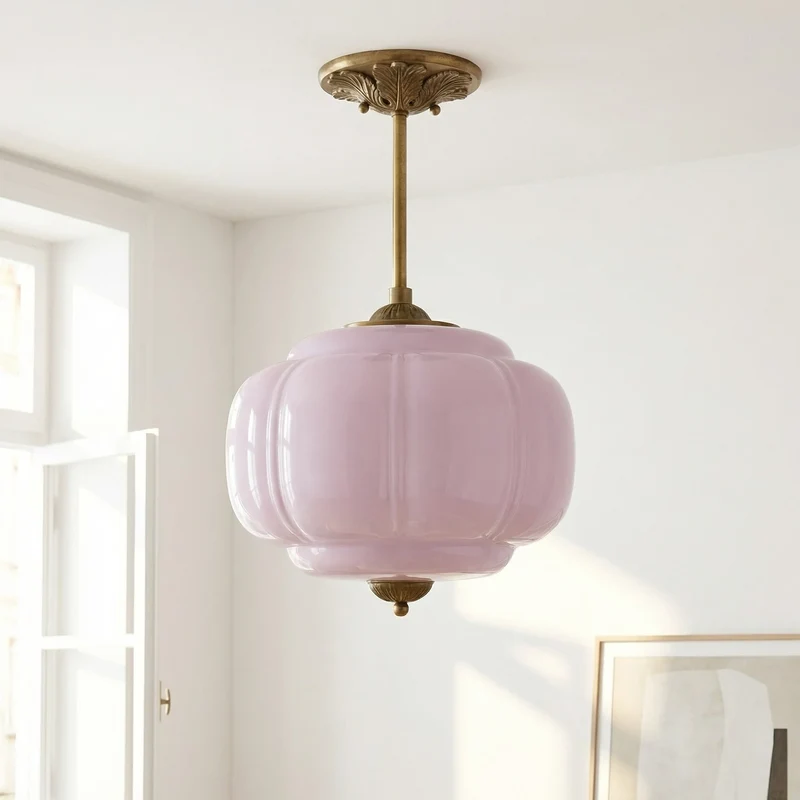 Antique Brass Plafondlamp met Groen Glas Pompoendesign - Elegante Hanglamp voor Eetkamer Keukeneiland Slaapkamer | Sansoti