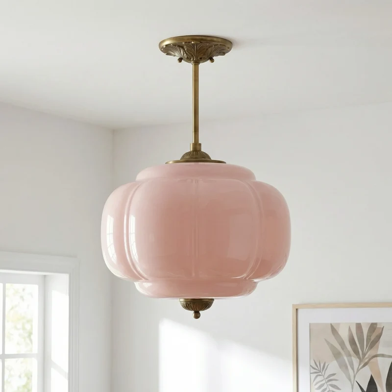 Antique Brass Plafondlamp met Groen Glas Pompoendesign - Elegante Hanglamp voor Eetkamer Keukeneiland Slaapkamer | Sansoti