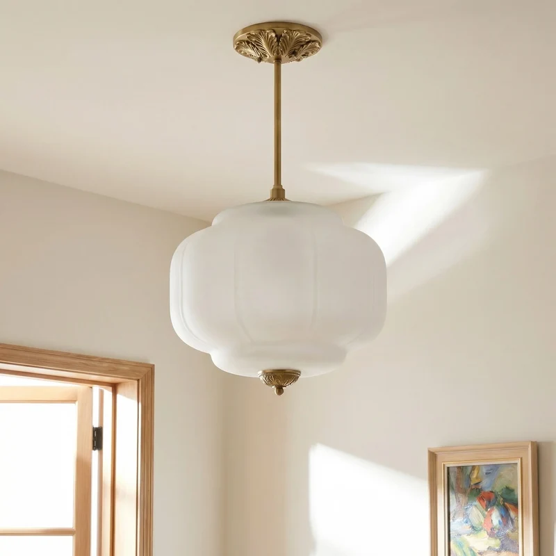 Antique Brass Plafondlamp met Groen Glas Pompoendesign - Elegante Hanglamp voor Eetkamer Keukeneiland Slaapkamer | Sansoti