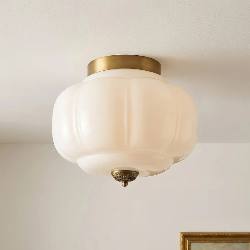 Vintage Semi-Plafondlamp Melkglas Pompoen Eloise E26 Retro Plafondverlichting Woonkamer | Sansoti