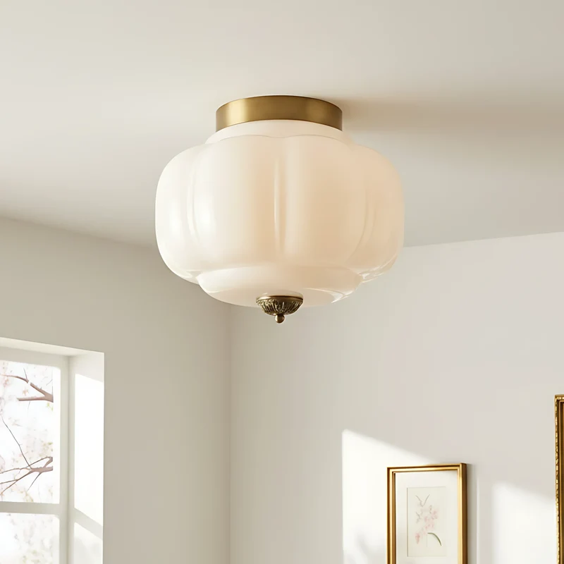 Vintage Semi-Plafondlamp Melkglas Pompoen Eloise E26 Retro Plafondverlichting Woonkamer | Sansoti