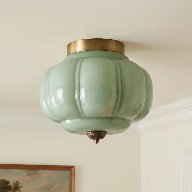 Vintage Semi-Plafondlamp Melkglas Pompoen Eloise E26 Retro Plafondverlichting Woonkamer | Sansoti