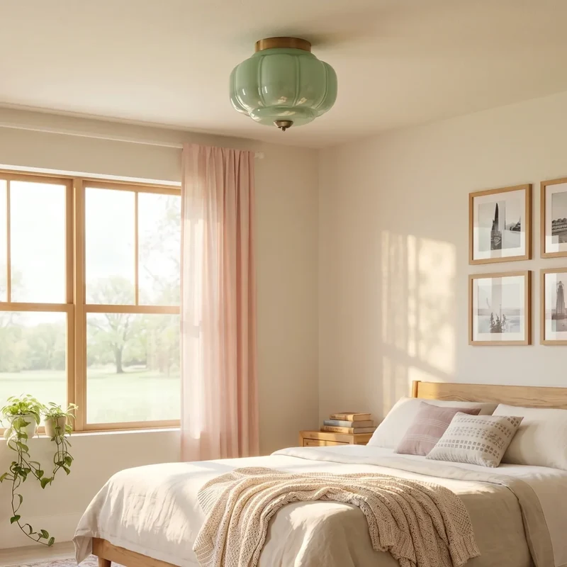 Vintage Semi-Plafondlamp Melkglas Pompoen Eloise E26 Retro Plafondverlichting Woonkamer | Sansoti