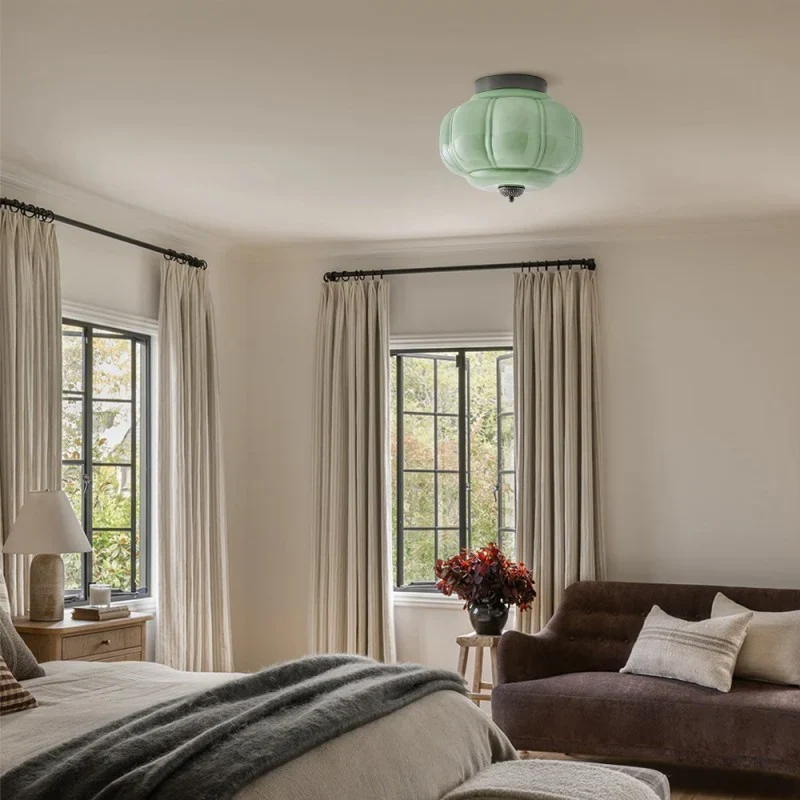 Vintage Semi-Plafondlamp Melkglas Pompoen Eloise E26 Retro Plafondverlichting Woonkamer | Sansoti