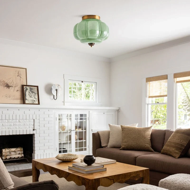 Vintage Semi-Plafondlamp Melkglas Pompoen Eloise E26 Retro Plafondverlichting Woonkamer | Sansoti