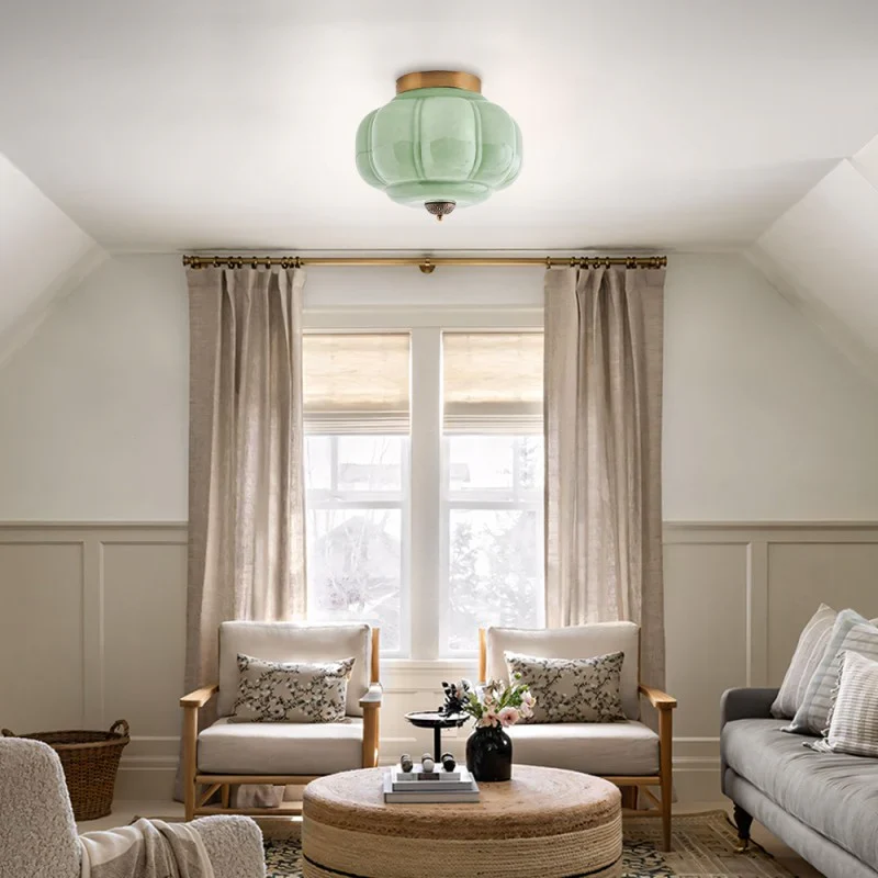 Vintage Semi-Plafondlamp Melkglas Pompoen Eloise E26 Retro Plafondverlichting Woonkamer | Sansoti