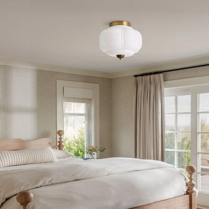 Vintage Semi-Plafondlamp Melkglas Pompoen Eloise E26 Retro Plafondverlichting Woonkamer | Sansoti