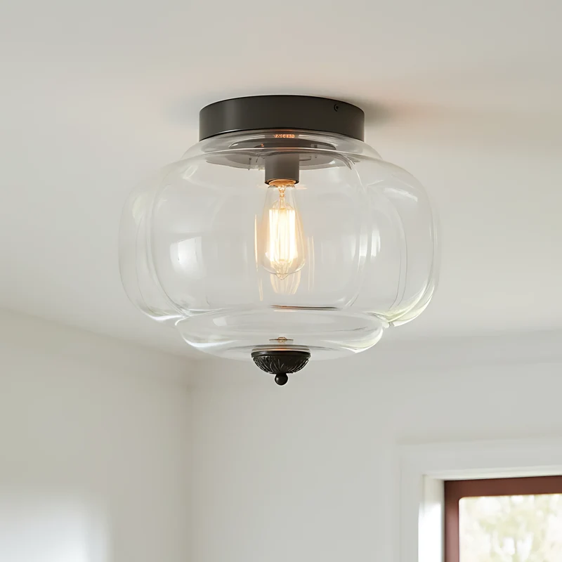 Vintage Semi-Plafondlamp Melkglas Pompoen Eloise E26 Retro Plafondverlichting Woonkamer | Sansoti