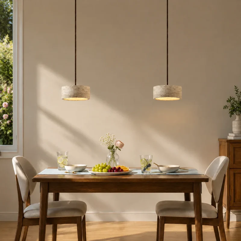 Travertijn Hanglamp Vintage Crème Natuursteen Wabi Sabi Stijl Eetkamer Slaapkamer | Sansoti