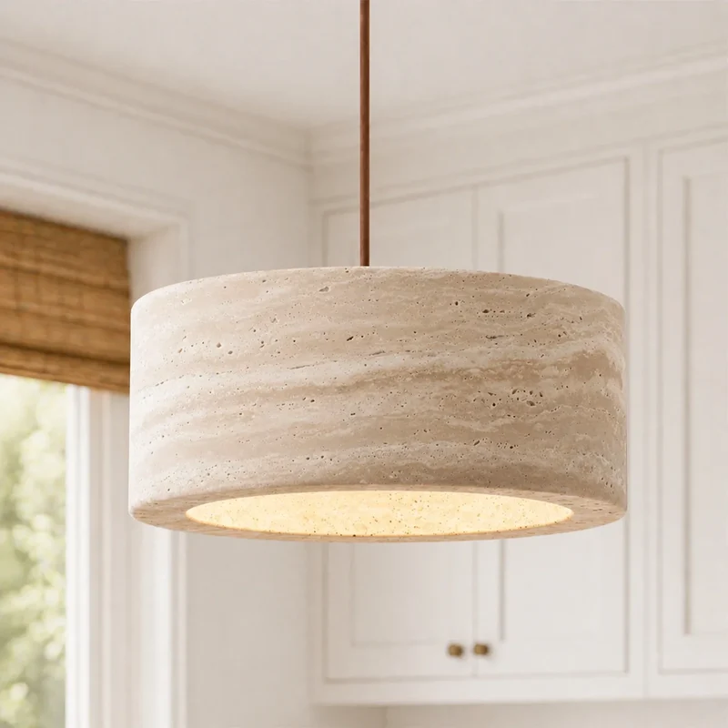 Travertijn Hanglamp Vintage Crème Natuursteen Wabi Sabi Stijl Eetkamer Slaapkamer | Sansoti