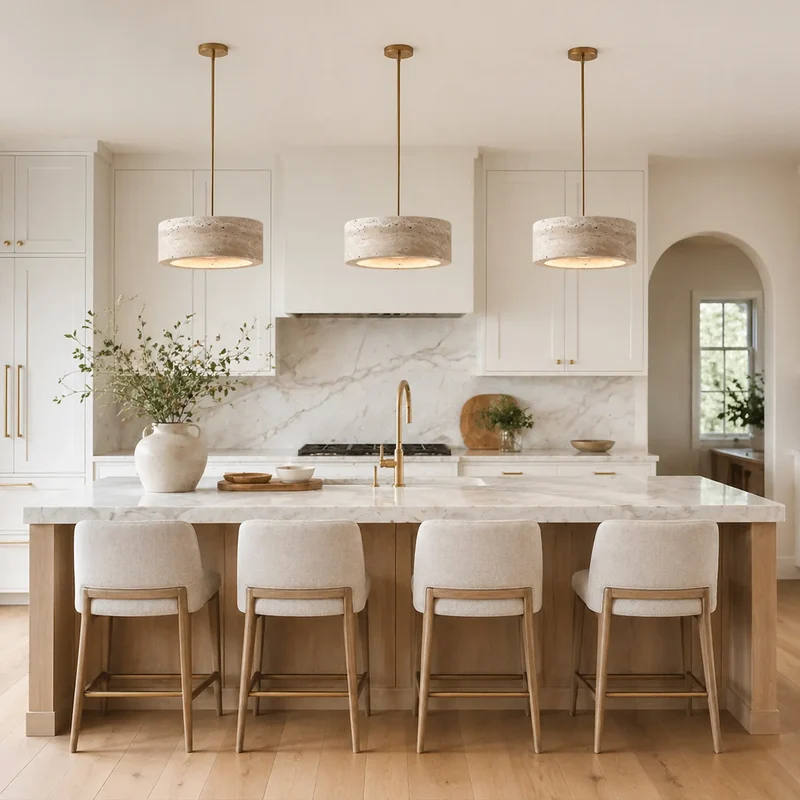 Travertijn Hanglamp Vintage Crème Natuursteen Wabi Sabi Stijl Eetkamer Slaapkamer | Sansoti