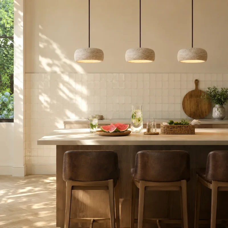 Travertijn Hanglamp Vintage Crème Natuursteen Wabi Sabi Stijl Eetkamer Slaapkamer | Sansoti