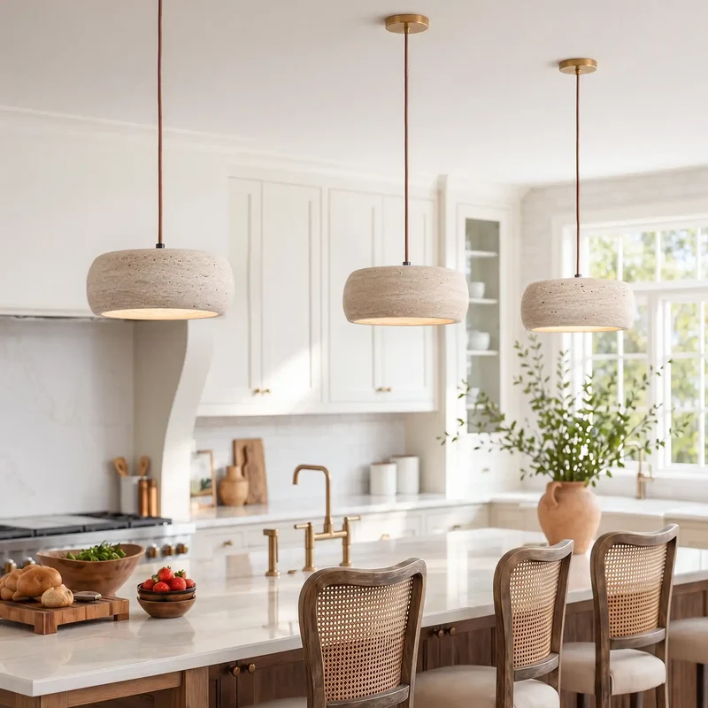 Travertijn Hanglamp Vintage Crème Natuursteen Wabi Sabi Stijl Eetkamer Slaapkamer | Sansoti