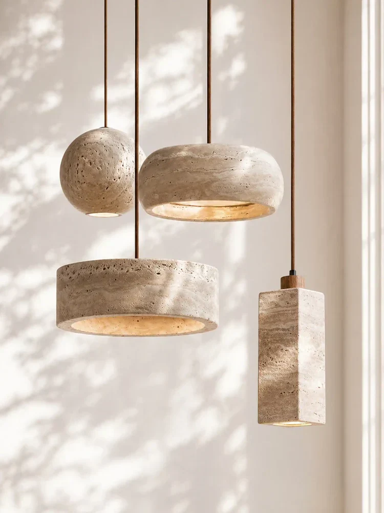 Travertijn Hanglamp Vintage Crème Natuursteen Wabi Sabi Stijl Eetkamer Slaapkamer | Sansoti