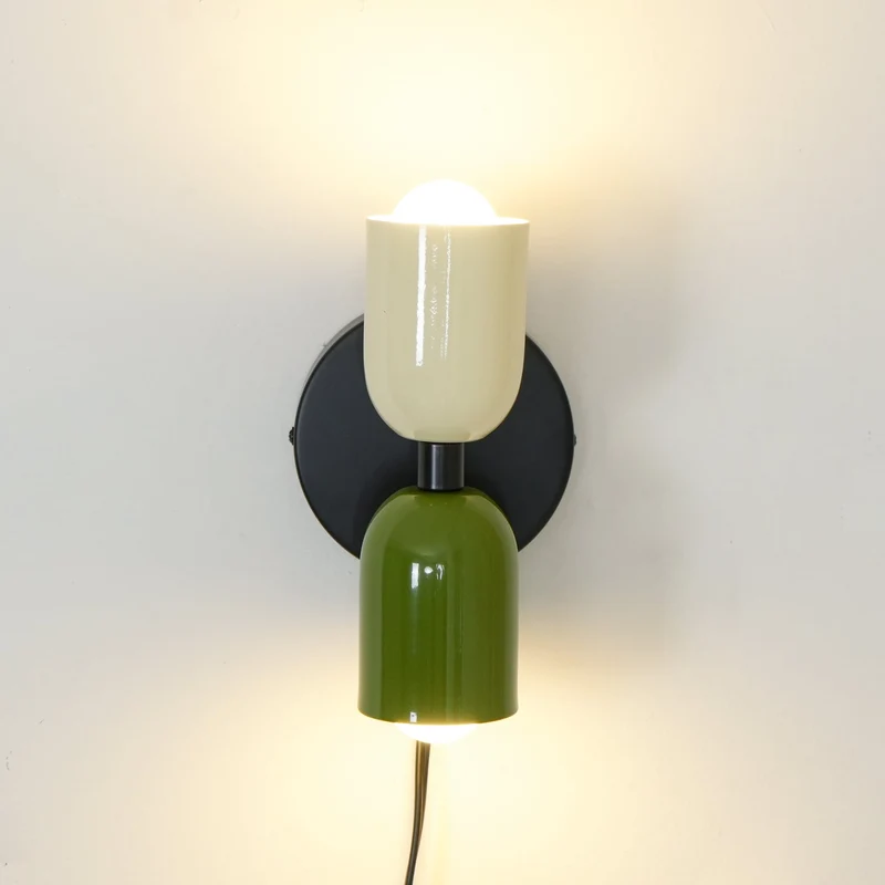Dubbele Wandlamp met Stekker Lichtrichting Boven en Beneden Metalen Armatuur Gekleurde Kap E26 / E27 Fitting | Sansoti