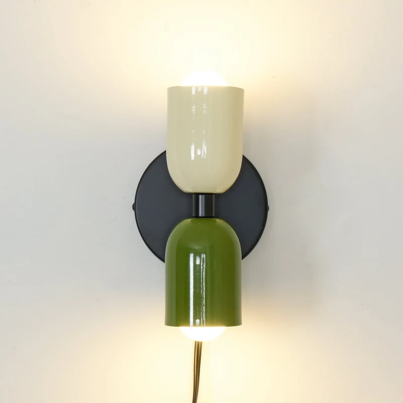 Dubbele Wandlamp met Stekker Lichtrichting Boven en Beneden Metalen Armatuur Gekleurde Kap E26 / E27 Fitting | Sansoti