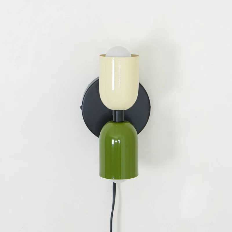 Dubbele Wandlamp met Stekker Lichtrichting Boven en Beneden Metalen Armatuur Gekleurde Kap E26 / E27 Fitting | Sansoti