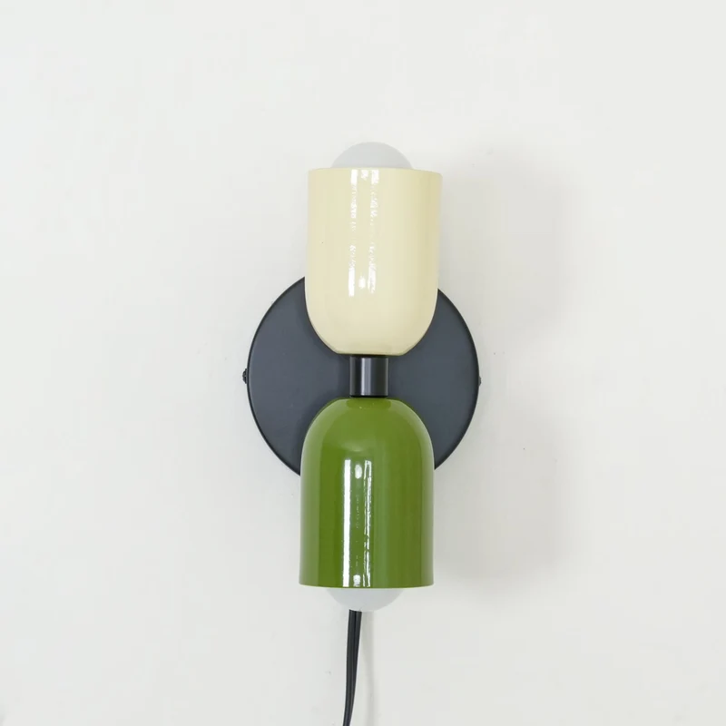 Dubbele Wandlamp met Stekker Lichtrichting Boven en Beneden Metalen Armatuur Gekleurde Kap E26 / E27 Fitting | Sansoti